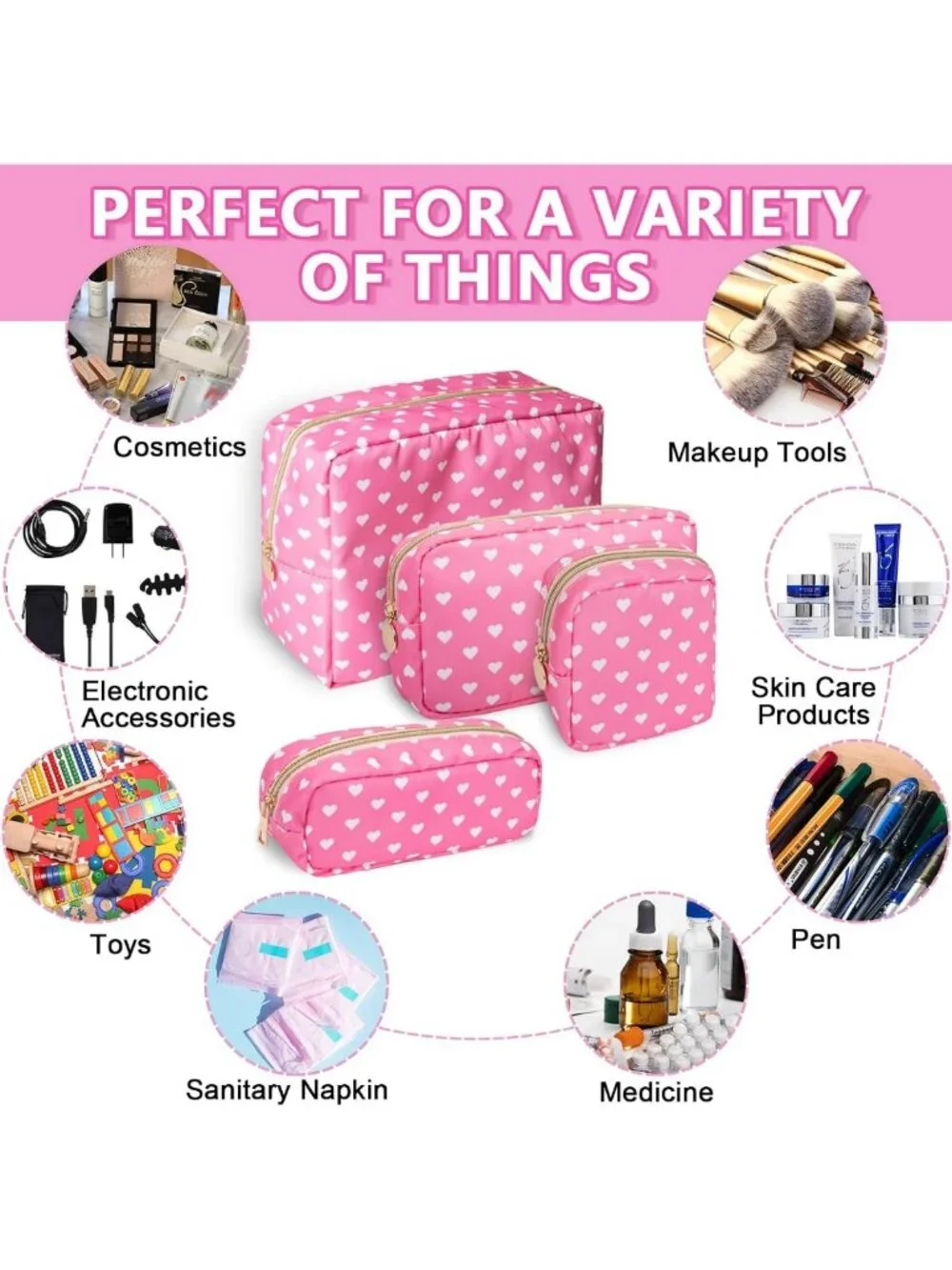 Cute Small Makeup Pouch for Purse, Waterproof Travel Toiletry Bag, Zippered